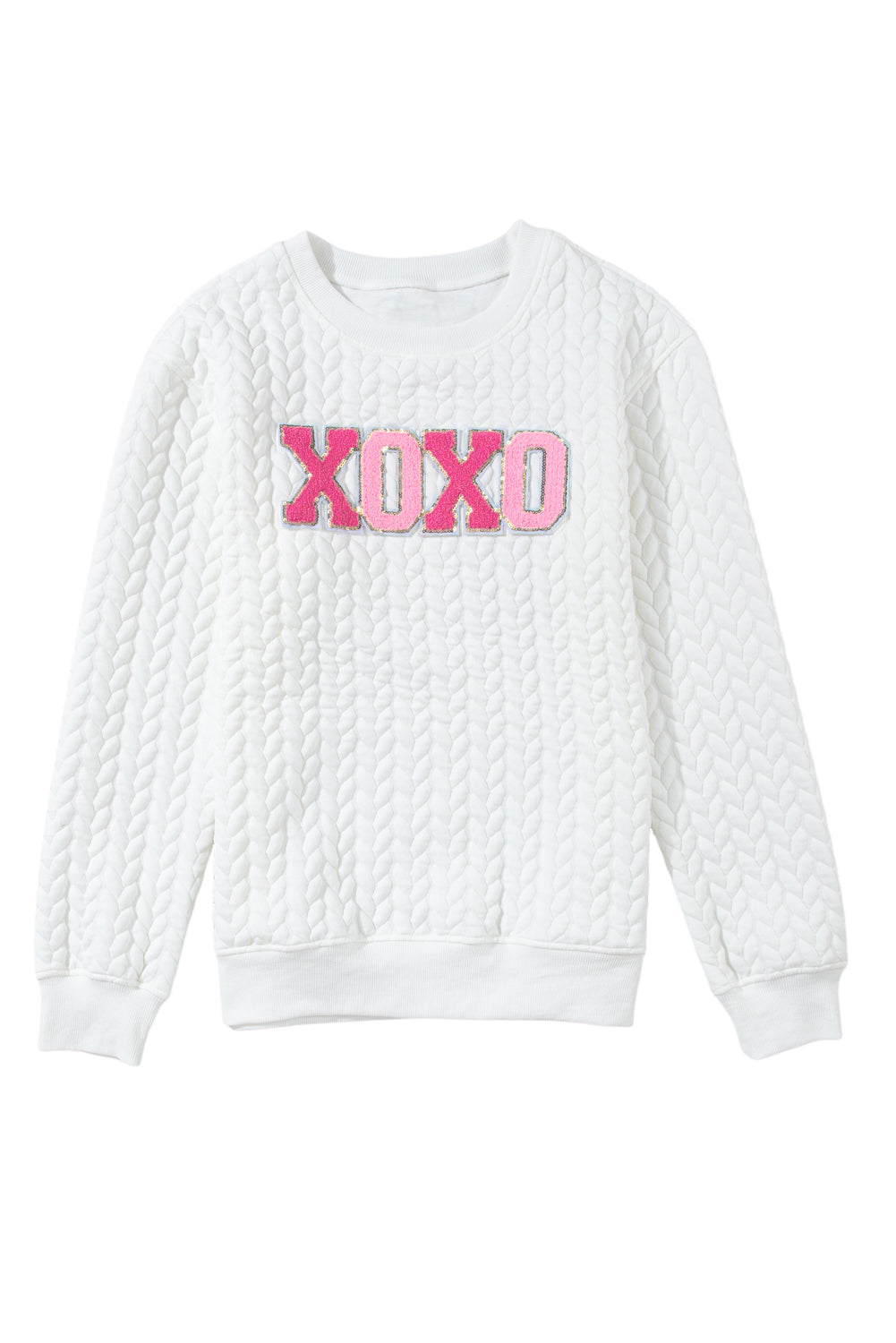 White Quilted Valentine Love Heart Shape Graphic Sweatshirt