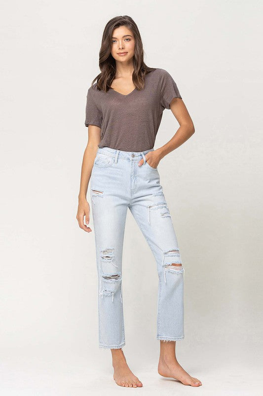 Super High Rise Distressed Crop Straight Jeans