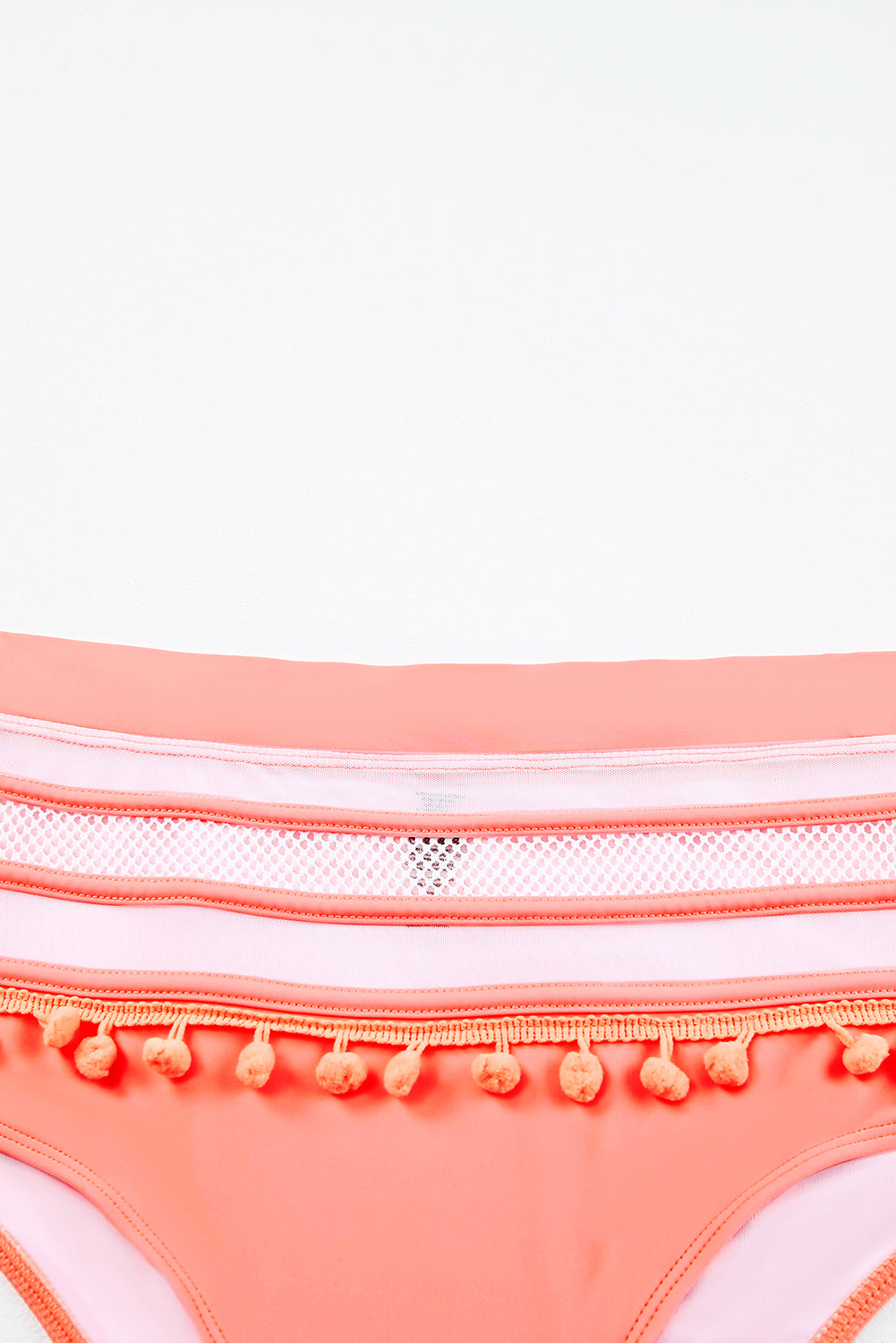 Pink Mesh Contrast Pom Details High Waisted Bikini Swimsuit