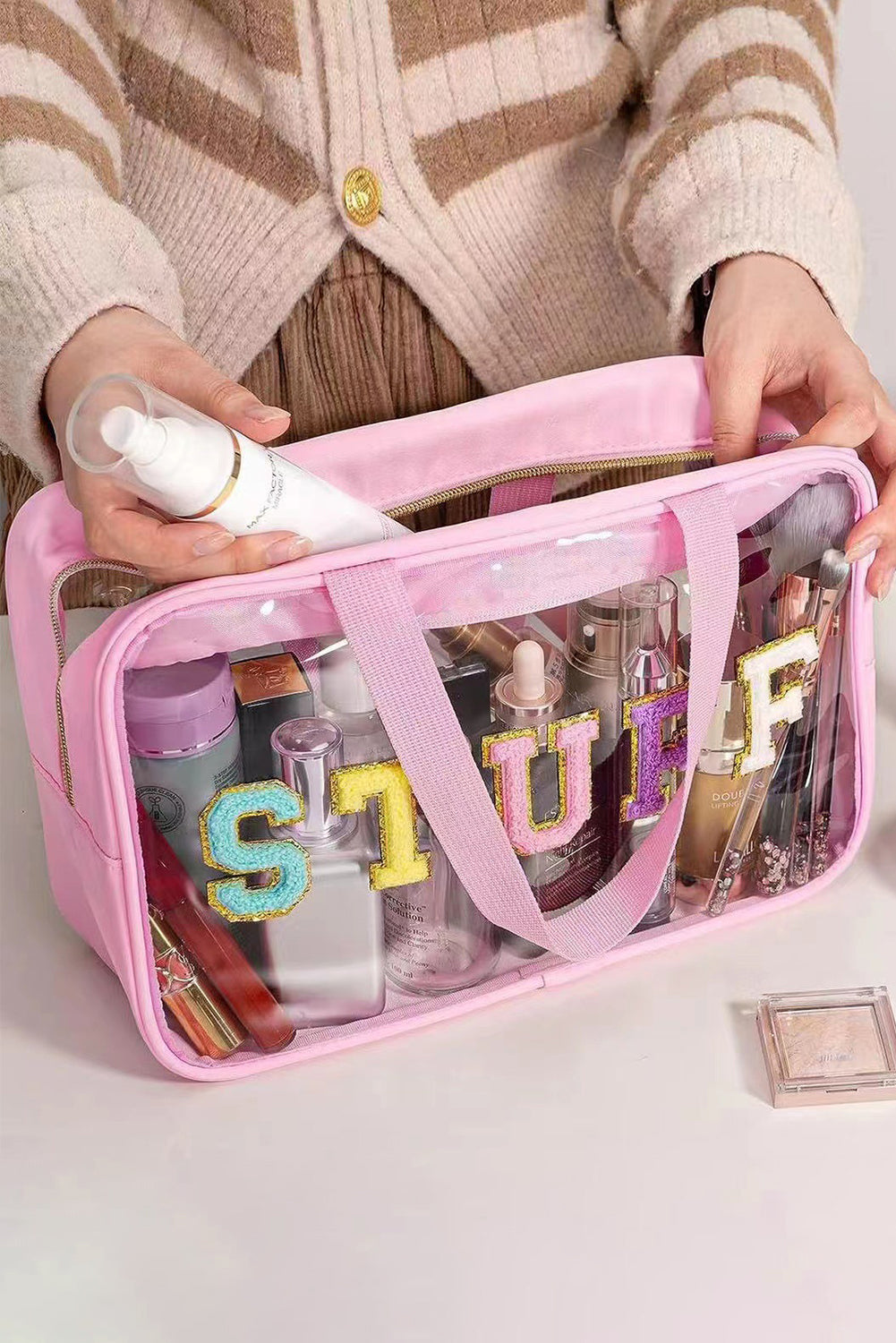 Pink STUFF Clear Makeup Bag