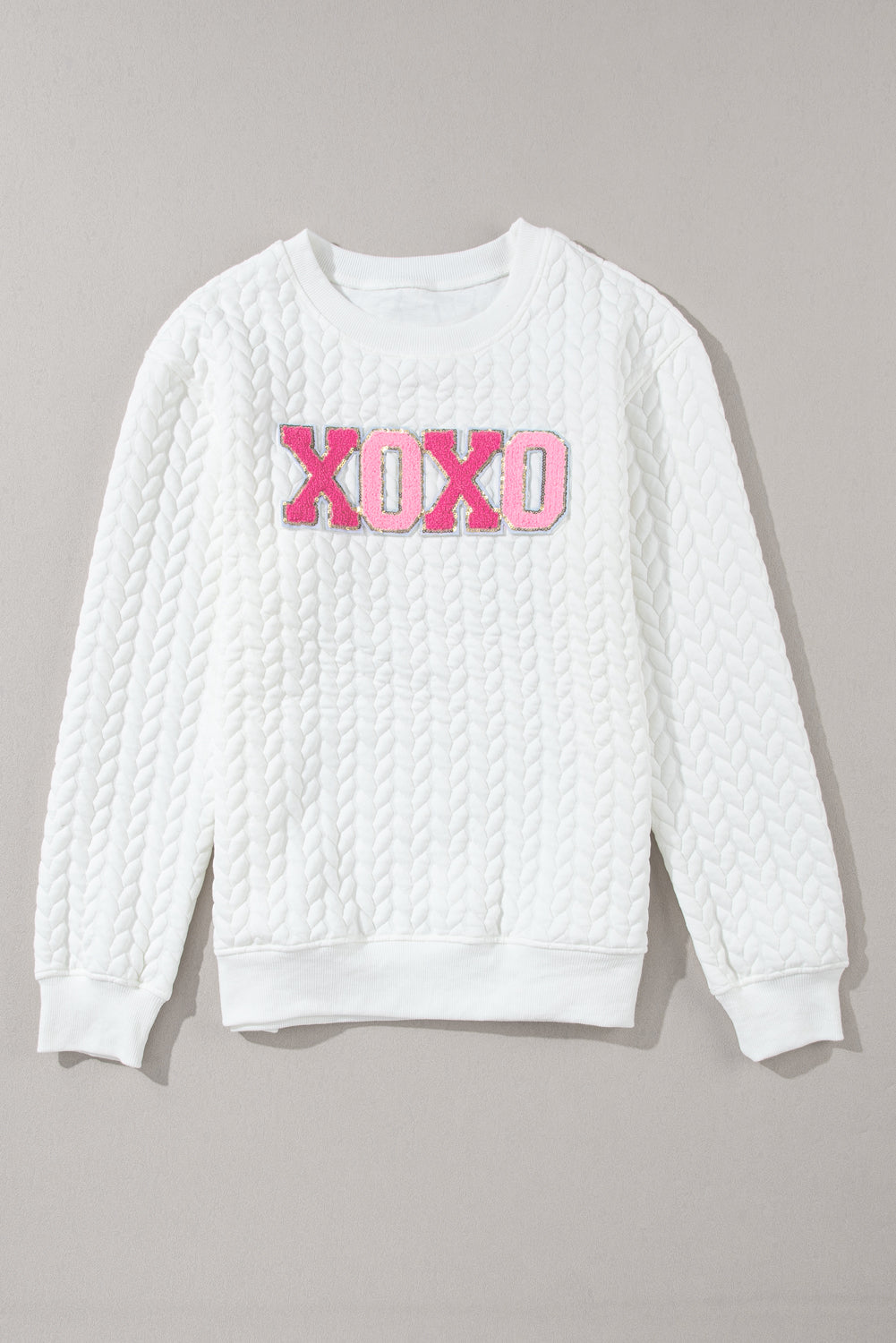 White Quilted Valentine Love Heart Shape Graphic Sweatshirt