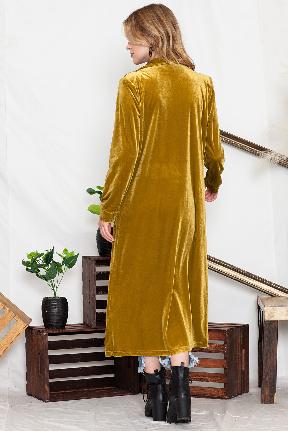 Green Velvet Elegant Pocket Open Front Long Cardigan available 11/15 in several color choices