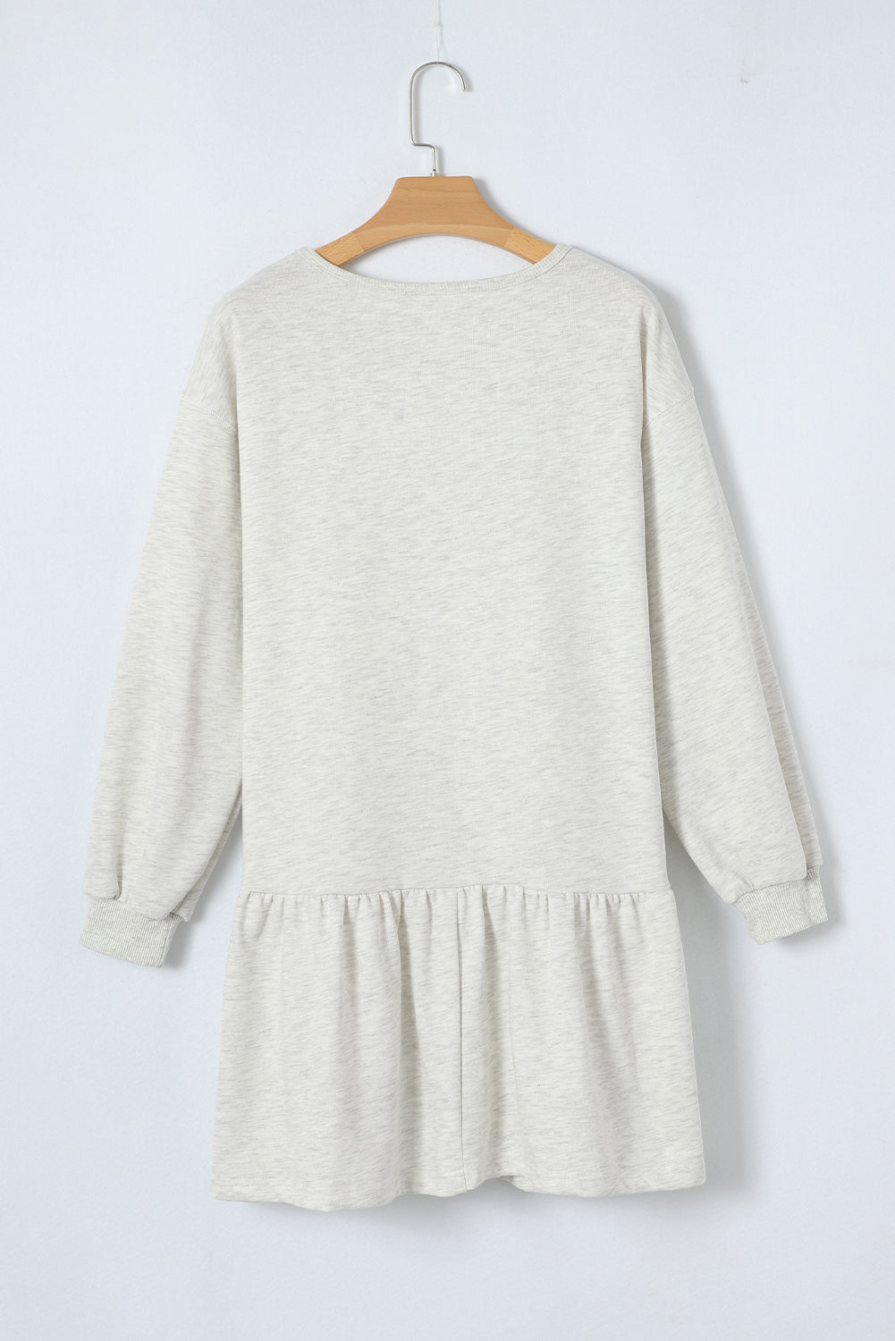 White Solid Color Ruffle Hem Mini Sweatshirt Dress