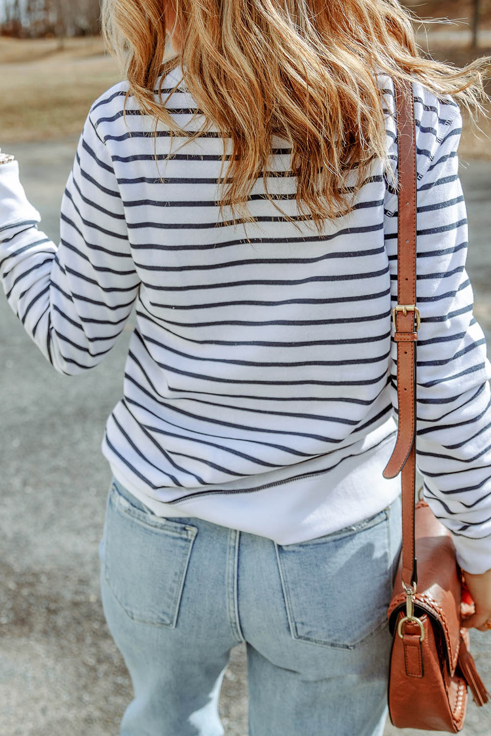 Stripe Print Basic Plus Size Long Sleeve Top