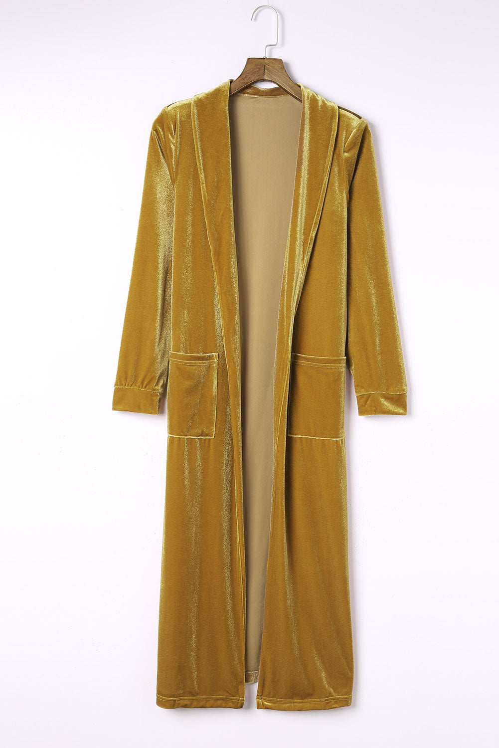 Green Velvet Elegant Pocket Open Front Long Cardigan available 11/15 in several color choices