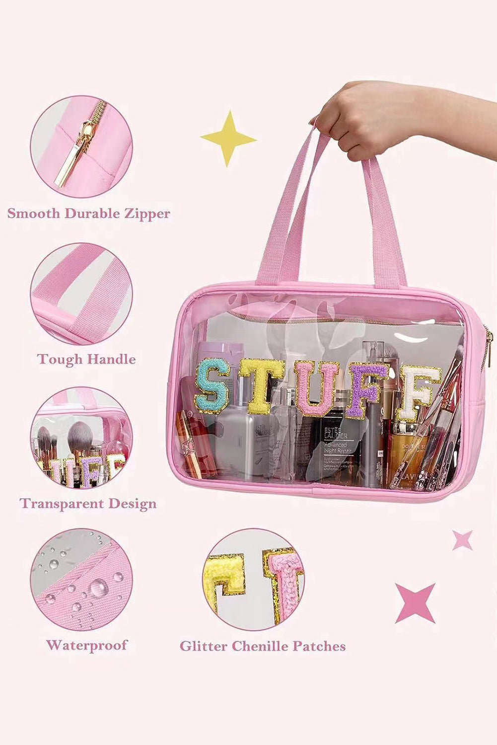 Pink STUFF Clear Makeup Bag