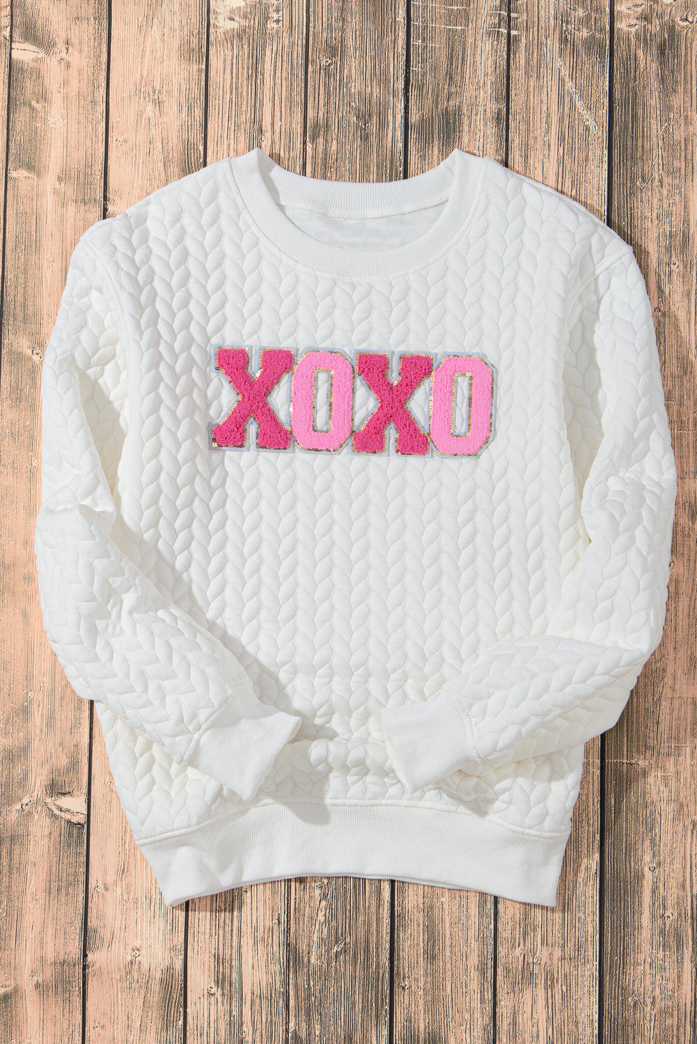 White Quilted Valentine Love Heart Shape Graphic Sweatshirt