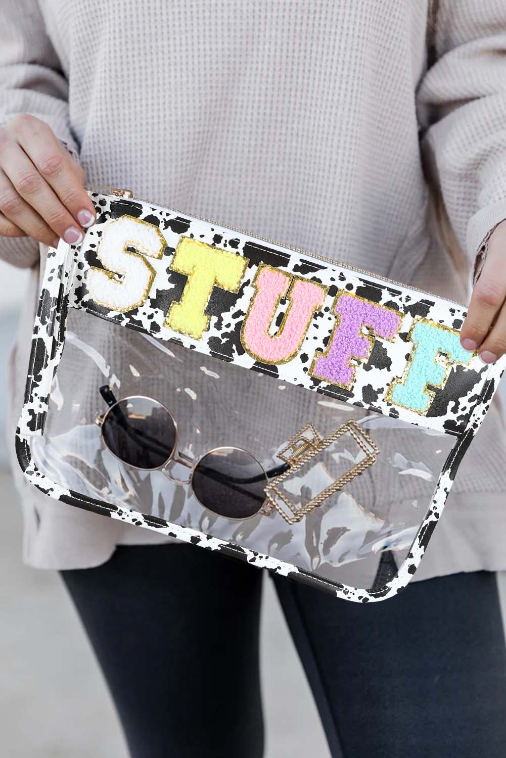 Multicolour STUFF Animal Print Transparent Zipped Handbag