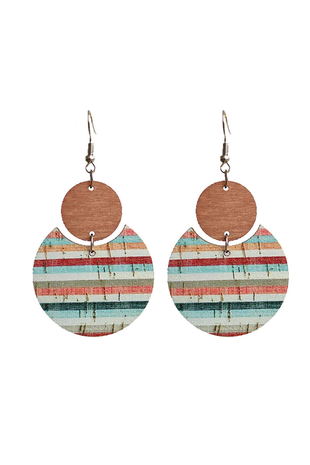 Multicolor Boho Striped Print Wood Drop Earrings