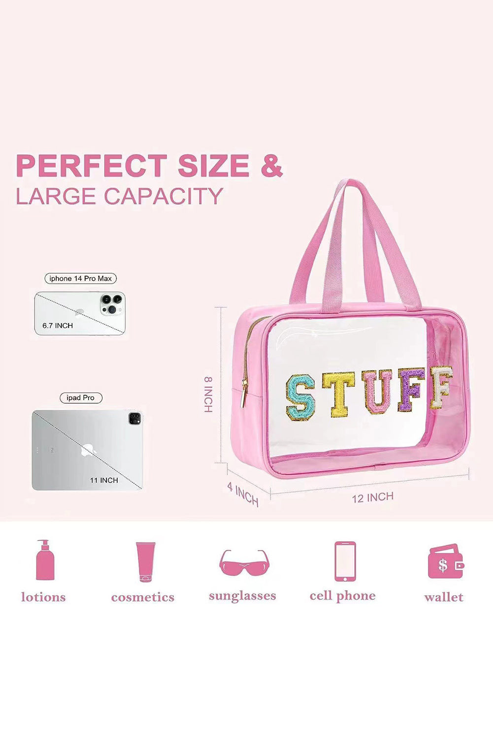 Pink STUFF Clear Makeup Bag