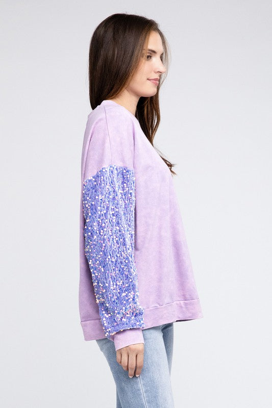 Velvet Sequin Sleeve Mineral Washed Top