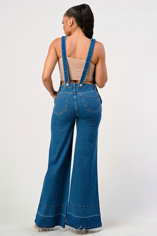 Stylish Stretch Denim Distressed Overalls Flare Leg Jeans